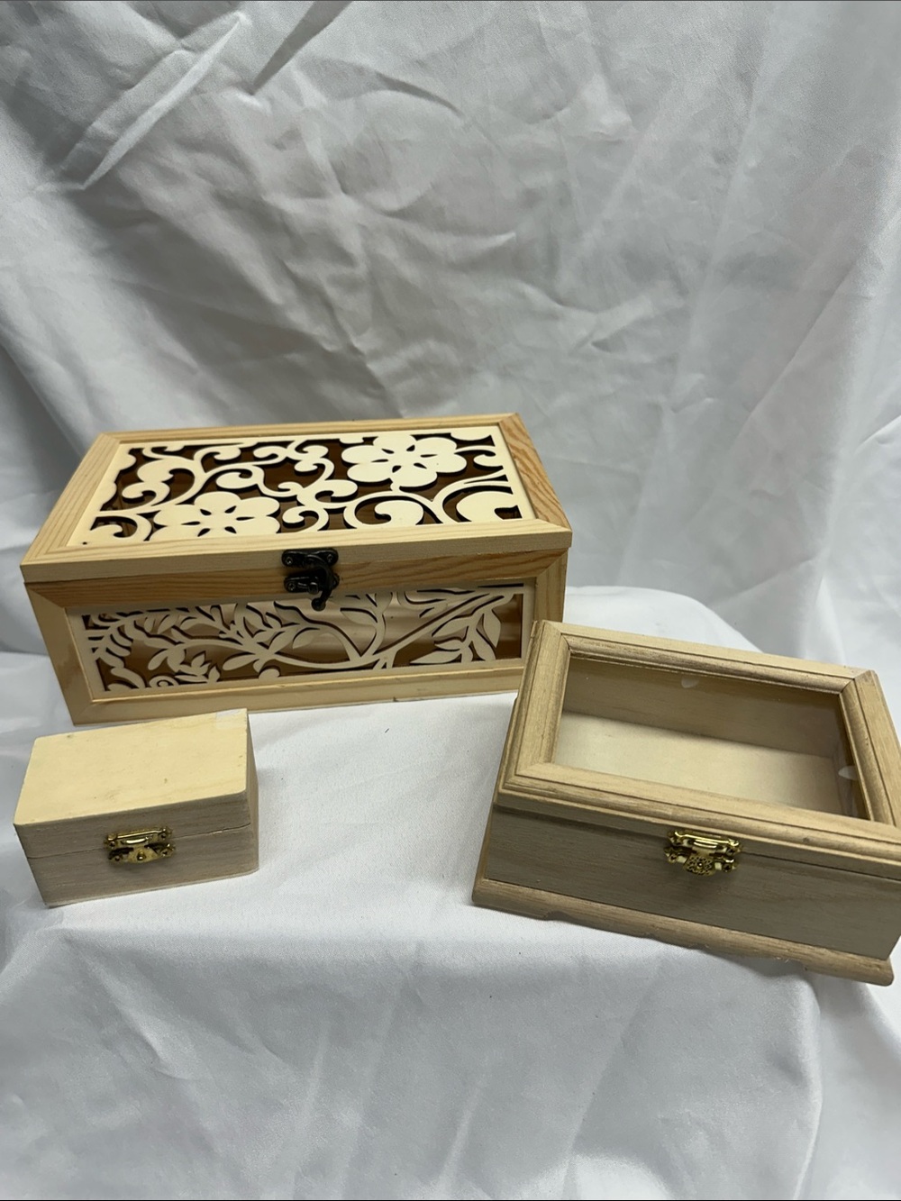 Natural Wood Decorative Boxes - Set of 3